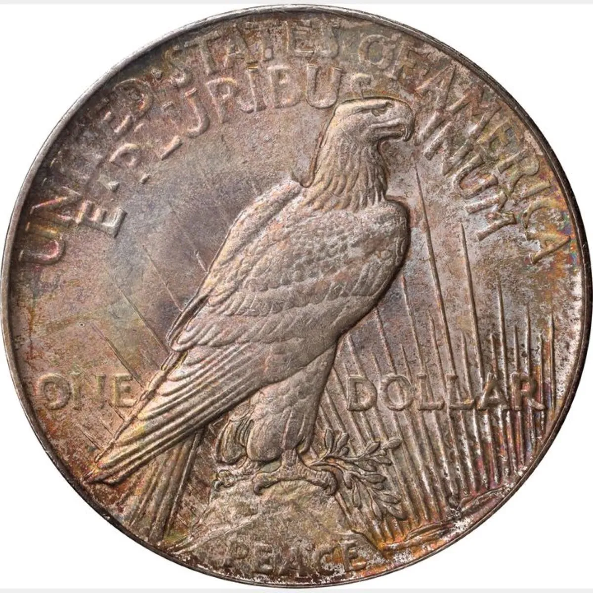 1921-High-Relief-Peace-Dollar,-PCGS-MS-66,-Rainbow-Toned